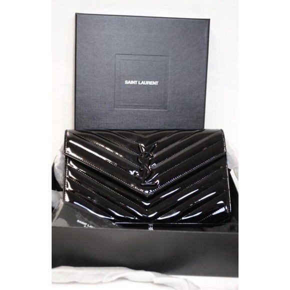 BRAND New Saint Laurent YSL Medium WOC Chain Wallet Patent Leather Purse Bag Box - Picture 4 of 11